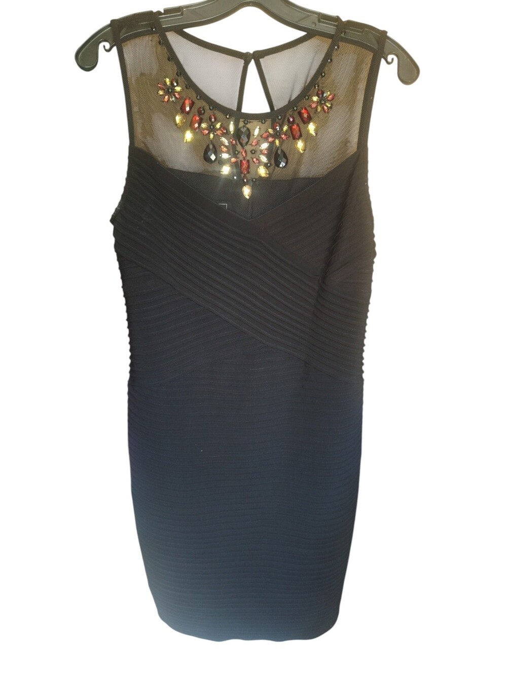 Dress Barn Collection Black Sheath Dress with Jeweled Illusion Neckline Size 12